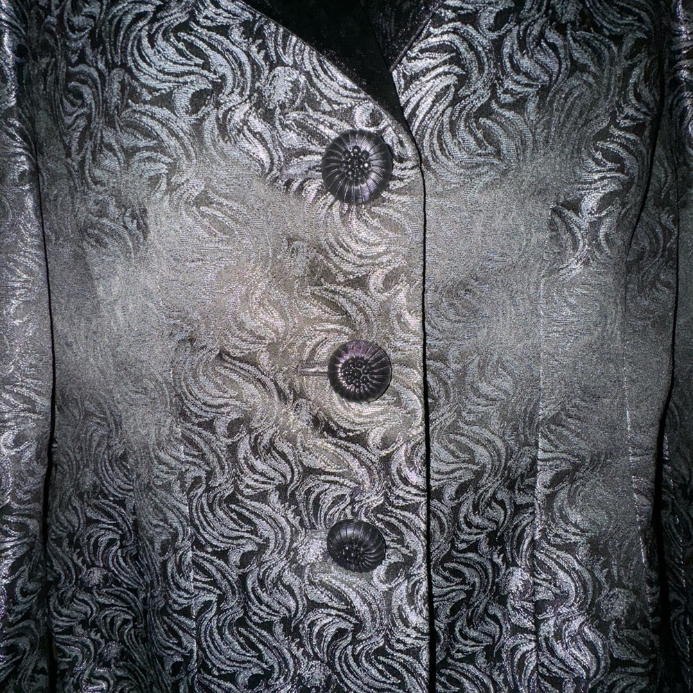Le Suit Women’s Blazer Jacket silver floral print single breastedSize 10 petite - Picture 7 of 10
